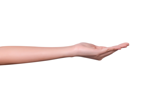 empty female woman hand holding isolated on white