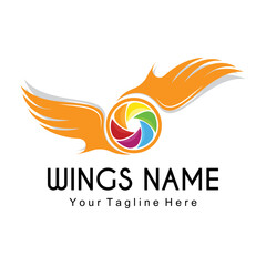 Wings Logo Design, Shield Wings Vector, Bird Feather Illustration