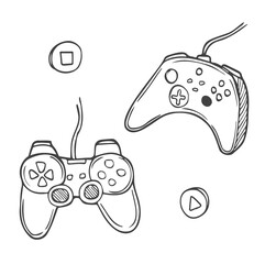 Video game controller, joystick gamepad isolated on white background. Vector hand-drawn illustration in doodle style. Perfect for decorations, cards, logo, various designs. © Saramix