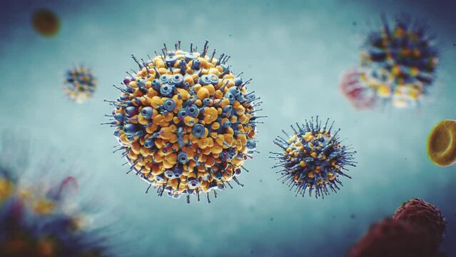 3D render visualization of a virus in the human body. Animation can be used to present monkeypox or covid 19 or various other infectious diseases.