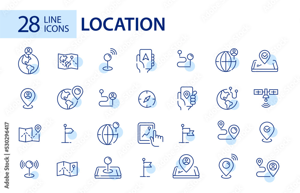 Aufkleber 28 line art location icons. map pointers, navigation and sharing position. pixel perfect, editable s