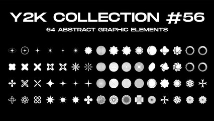 Retro futuristic elements for design. Collection of abstract graphic geometric symbols and objects in y2k style. Templates for pomters, banners, stickers, business cards. Vector illustration
