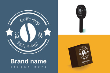 Coffee minimalist style white shape. Coffee morning, coffee cafe logo illustration design template with mockup design