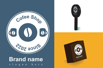 Coffee minimalist style white shape. Coffee morning, coffee cafe logo illustration design template with mockup design