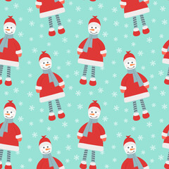 Seamless Christmas pattern with snowmen. Print for New Year and winter holiday, wrapping paper, textiles and designs