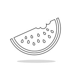 Vector Minimal Outline Watermelon Slice with seeds isolated on White background Fresh watermelon fruit design element for summer time Fresh cut and sliced watermelon Juicy fruit. Fruit Design Element