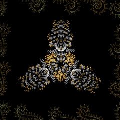 Seamless pattern with interesting doodles on colorfil background. illustration.