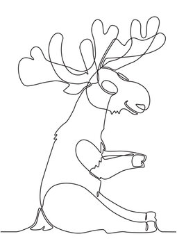 continuous line drawing of a large horned deer like this enjoying its life before being caught by the hunter