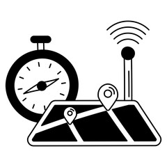 GPS Compass and Navigation Antenna Concept, Mountaineers Outdoor Basics Vector Icon Design, Travel and Tourism Symbol, Holiday and Vacation Sign, Discovery and exploration Stock illustration