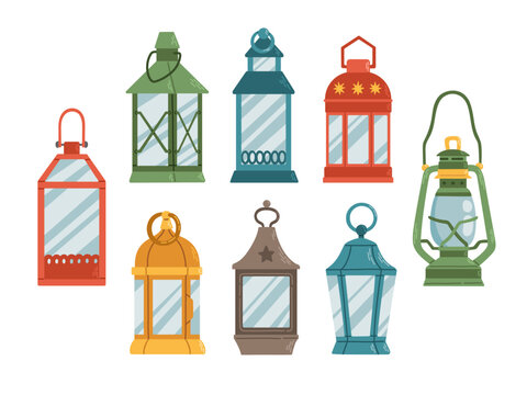 Christmas lantern set flat design isolated vector