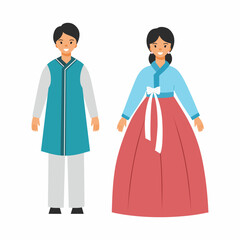 Man and woman in traditional Korean clothes. Hanbok. Family from Asia.