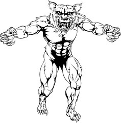 Fototapeta premium Werewolf wolf scary sports mascot