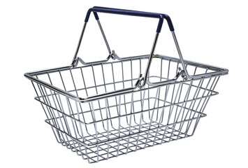 Empty basket from a store or supermarket. metal and chrome. isolated background. close-up. Element for design. - obrazy, fototapety, plakaty