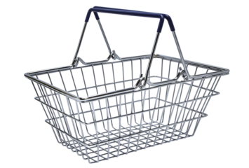 Empty basket from a store or supermarket. metal and chrome. isolated background. close-up. Element for design.
