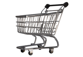 Empty cart from a store or supermarket. metal and chrome. isolated background. close-up. Element...