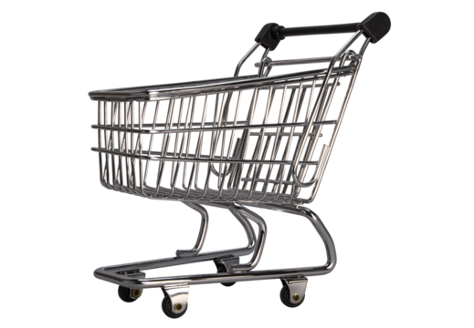 Empty cart from a store or supermarket. metal and chrome. isolated background. close-up. Element for design.