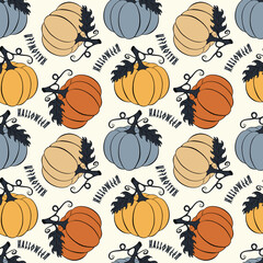 Pumpkin Halloween pattern coloring and lettering, inscription. Doodle hand drawn. Vector illustration