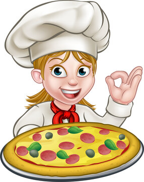 Cartoon Female Woman Pizza Chef
