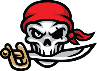 Pirate Skull Head Logo Design Mascot Illustration Icon Art Template