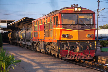 Plakat Tanker-freight train by diesel locomotive on the railway.