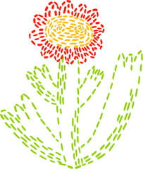 isolated flower embroidery. Chamomile botanical patch. Craft imitation of weaving and thread. Stripe flower. Handmade in macrame and crochet style. Embroidered fabric.	