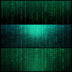 Concept of Hacker Attack, Virus Infected Software, Dark Web and Cyber Security. Abstract Digital Background With Elements of Binary Code and Computer Programs.