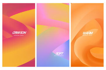 Gradient warm color vector background set for design concepts, web, smartphone screen, presentations, banners, posters and prints. Abstract pastel fluid trendy liquid colors template