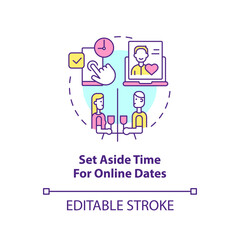 Set aside time for online dates concept icon. Surviving long-distance relationship abstract idea thin line illustration. Isolated outline drawing. Editable stroke. Arial, Myriad Pro-Bold fonts used
