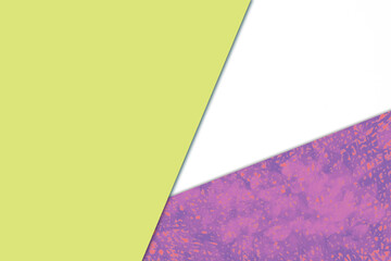 Plain vs textured bright fresh shades of green pink purple and white color papers intersecting to form a triangle shape for cover design