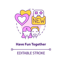 Have fun together concept icon. Keep spark alive in relationship abstract idea thin line illustration. Exploring new hobby. Isolated outline drawing. Editable stroke. Arial, Myriad Pro-Bold fonts used