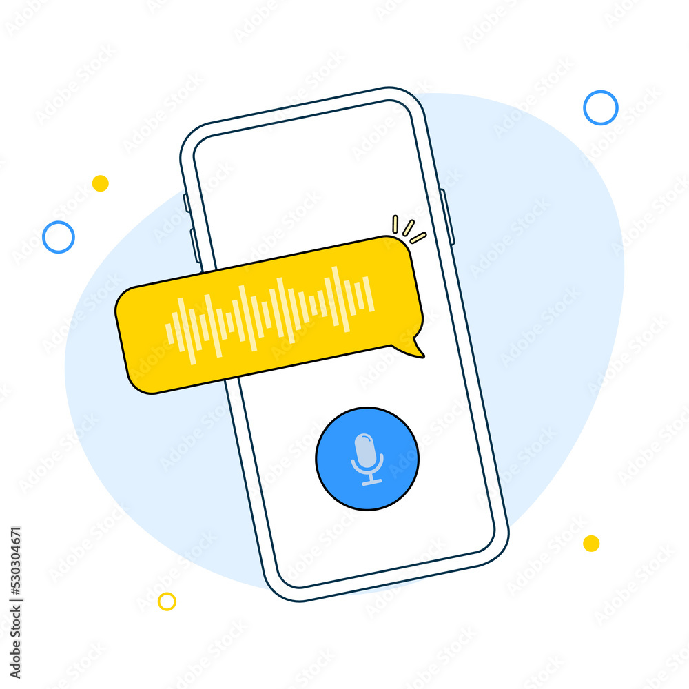 Poster voice message bubble icon with sound wave and microphone. voice messaging correspondence. modern fla