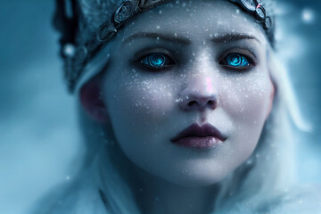 frozen viking snow queen character concept scandinavian heritage digital illustration, generative ai