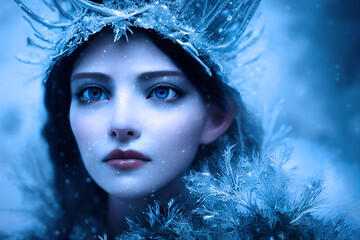 frozen crystalline quartz snow queen character concept digital illustration, generative ai