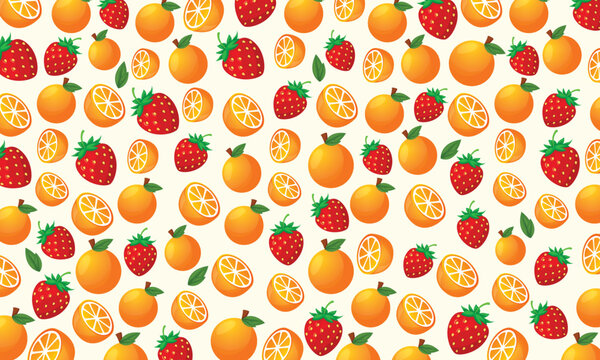 Pattern fruit orange and strawberry background. Fruit pattern design