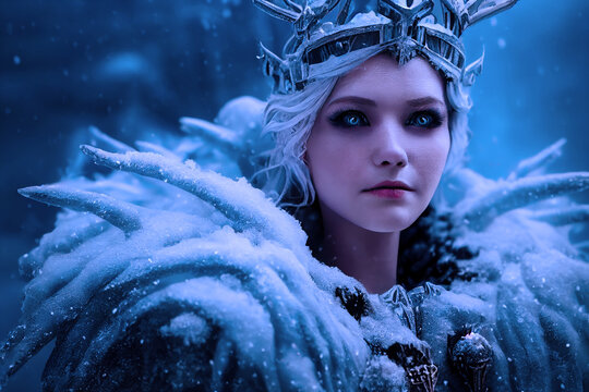 frozen dark elf snow queen character concept digital illustration, created with generative ai