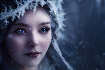 frozen inquisitive snow queen character concept digital illustration, generative ai