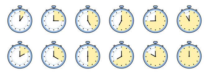 Timer, clock, stopwatch isolated set icons. Label cooking time. Vector illustration