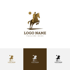 Horse Rider Half Jump Logo Manly Masculine Style With Gold Color