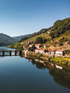 aerial view drone of the port of belesar in Ribeira Sacra, Galicia - Spain