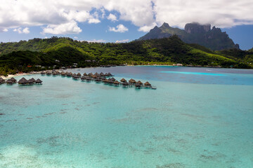 Aerial Bora Bora a luxury Tahitian Pacific Island