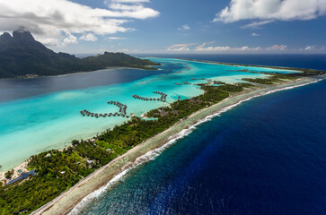 Aerial Bora Bora a luxury Overwater Bungalows resort