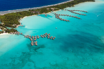 Plakat Aerial view of Luxury Overwater Bungalows Bora Bora