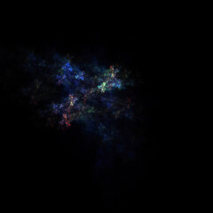 Colorful fractal nebula dust on black background