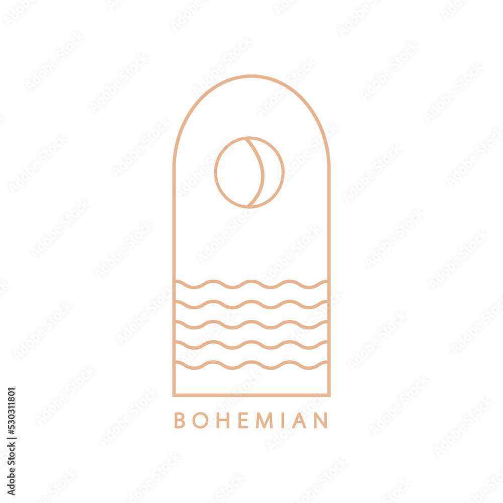 Wall mural logo in a modern style. vector linear icon. boho characters - solar logo design templates - abstract