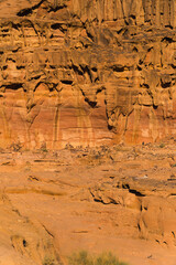 holes in a rock in wadi rum desert, Jordan. closeup view of the rock formation process. High quality photo