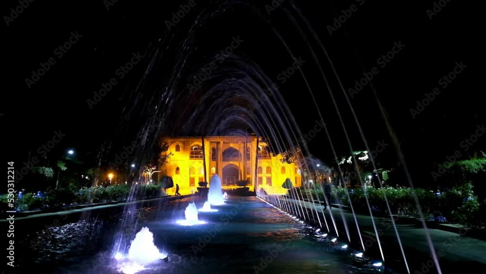 Canvas Prints The Hasht Behest palace boasts beautiful garden with lighting fountains, perfect place for the evening walks in Isfahan, Iran