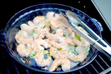 Grilling Shrimp Scampi on a Summer Grill	