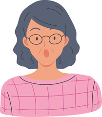 The Emotion of Old Woman. Surprised Expression Cartoon Vector Illustration