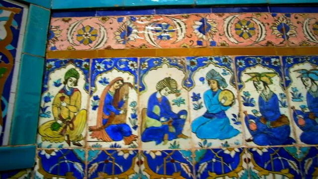 Painted tiles in old Hammam in Kerman, Iran