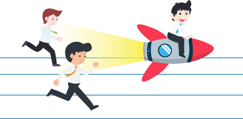 SD Business Man Sit on a rocket and go faster than everyone